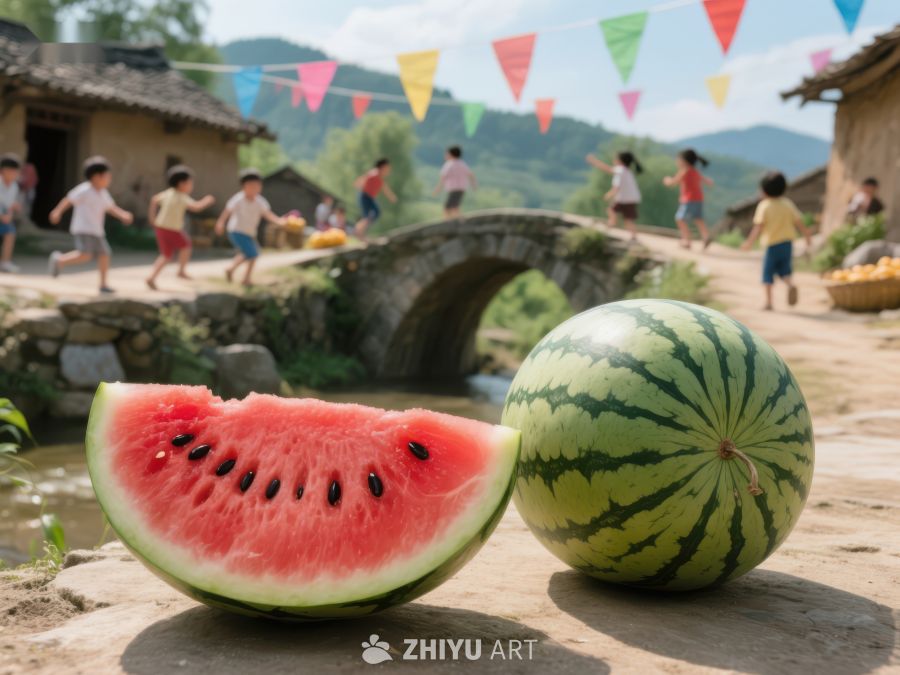 夏日乡村，西瓜与孩童欢笑 649