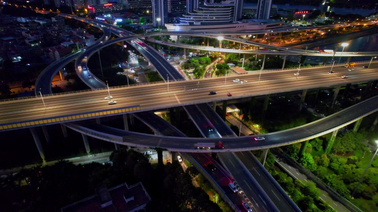 航拍厦门集美立交桥夜景