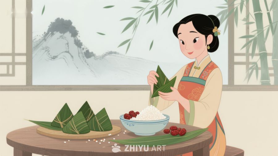 传统节日中包粽子的女子 18