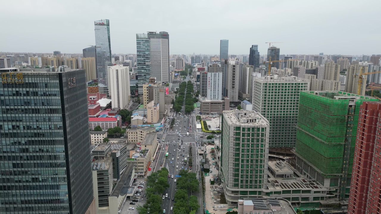  航拍石家庄中山路商业大楼