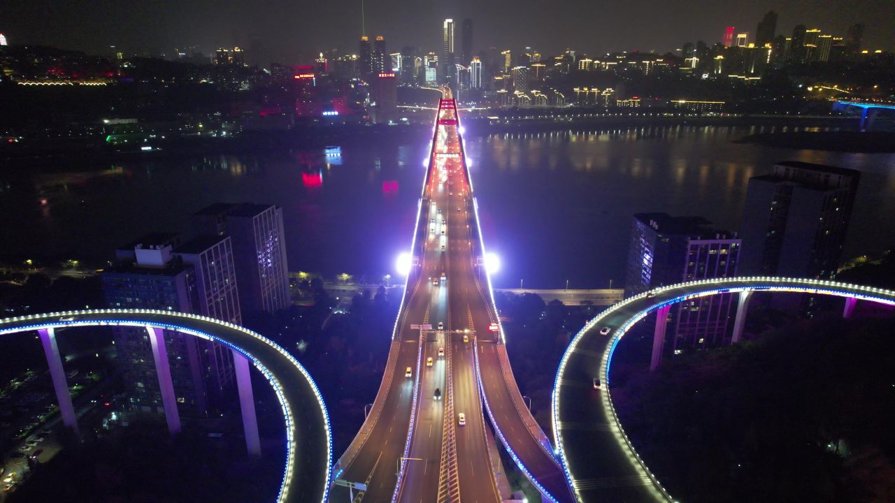 重庆菜园坝大桥夜景航拍 