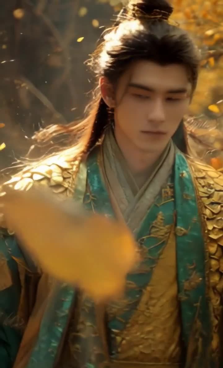金色盔甲长发男子凝视的肖像画