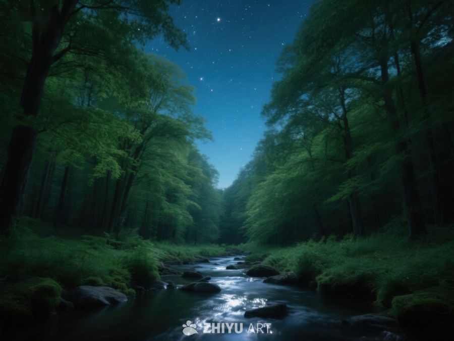 夜幕下的森林溪流 503