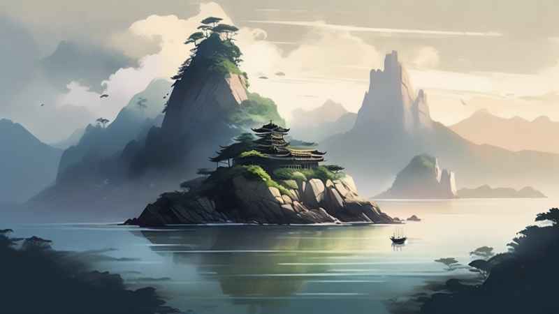 雾气缭绕大海山水画简约风格 39