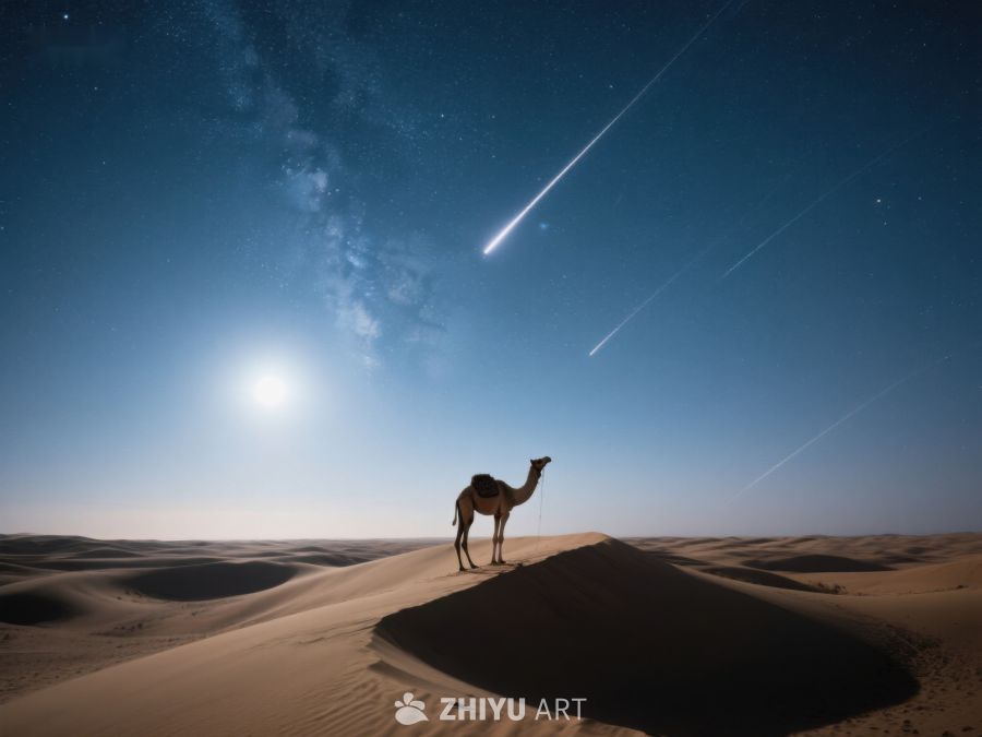沙漠夜景：骆驼与流星 76