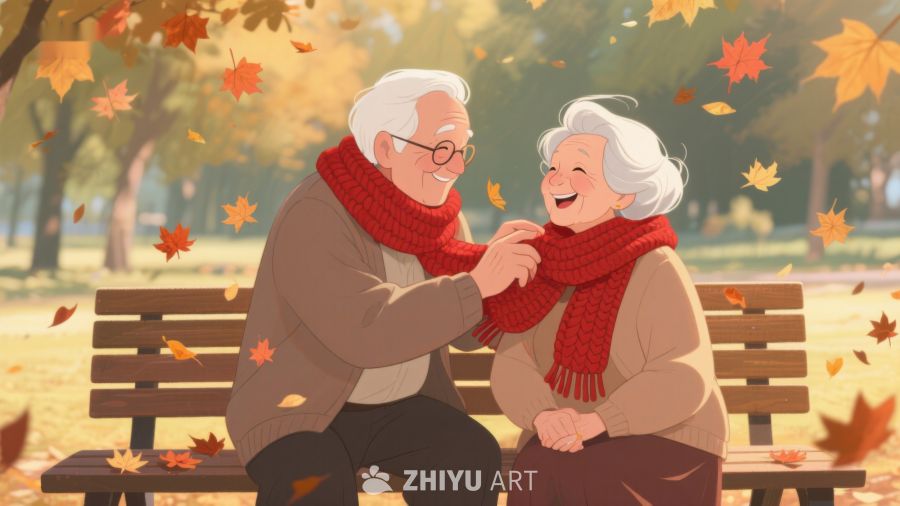 秋日公园里的温馨老年夫妇 288