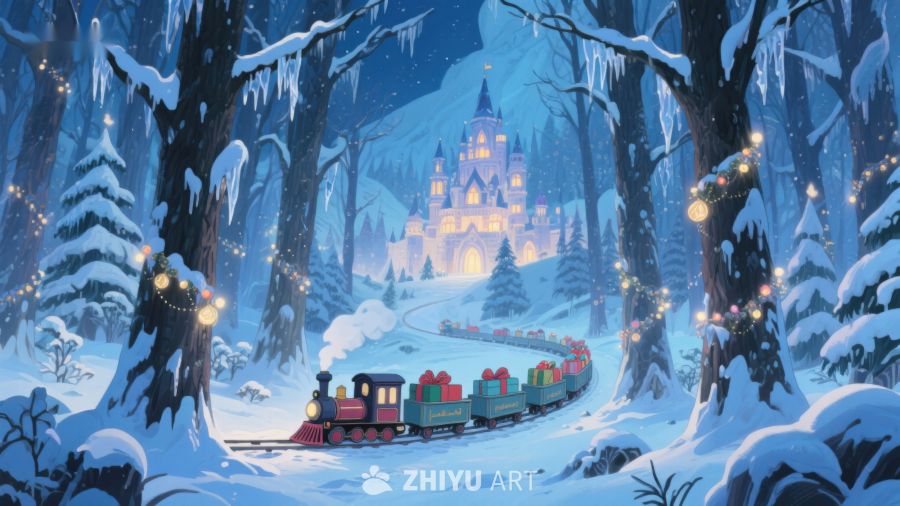 冬夜童话城堡与雪地火车 70
