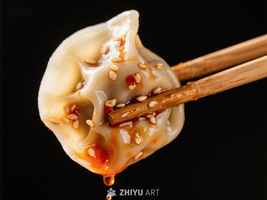 筷子夹起的鲜美饺子 600