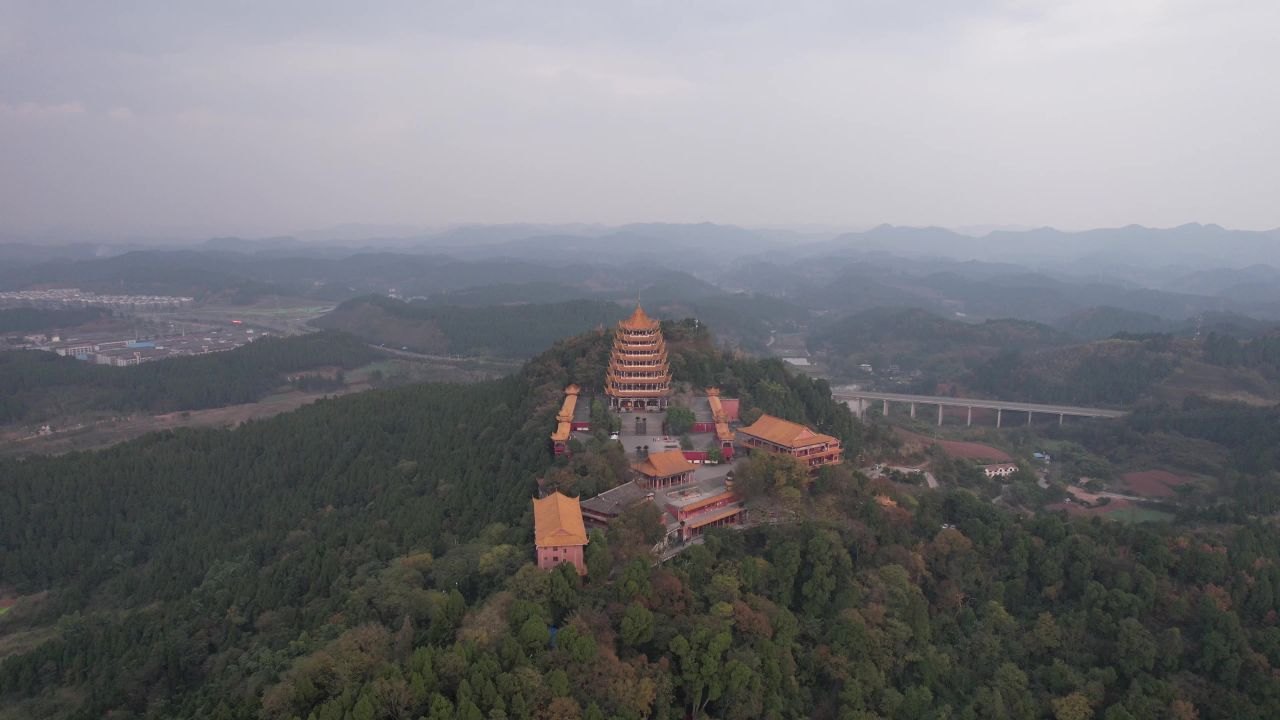  四川遂宁观音故里灵泉寺航拍 