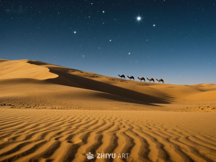 沙漠夜景：骆驼队与星空 83
