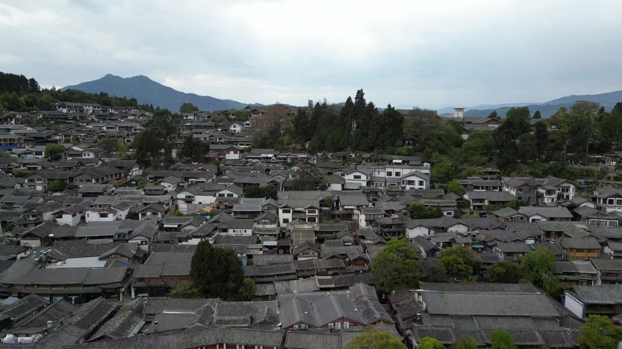 航拍云南丽江古城5A景区  