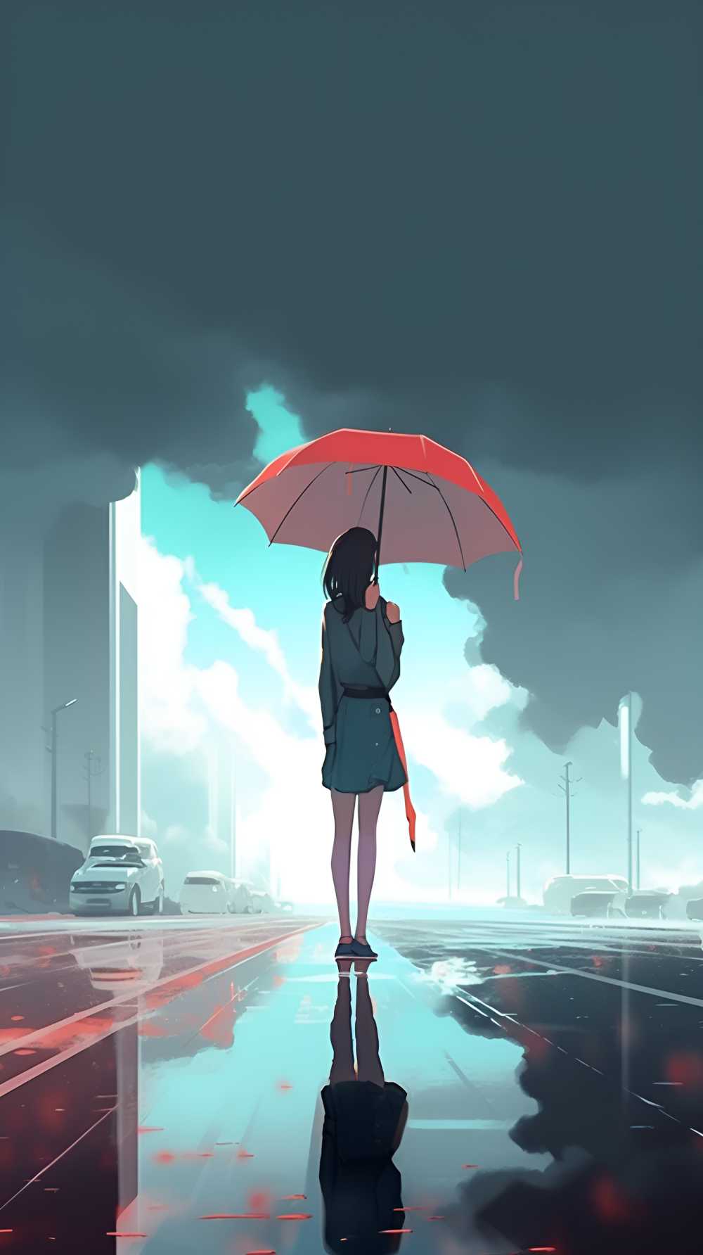 打伞插画女孩伤感的美