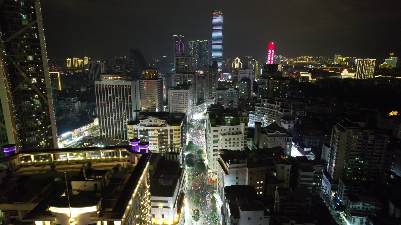 广西柳州五星商业步行街夜景灯光