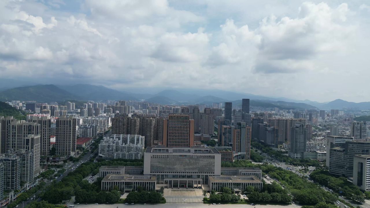 航拍福建龙岩城市建设龙岩风光