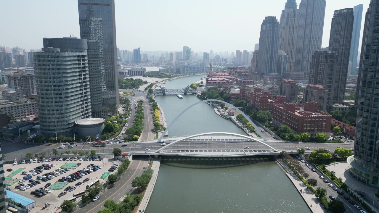 航拍天津大沽桥