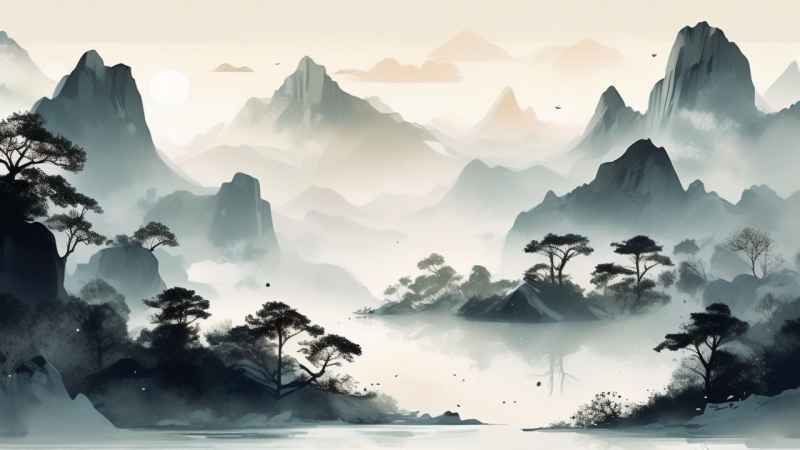 国风水彩画山水风景插画 105