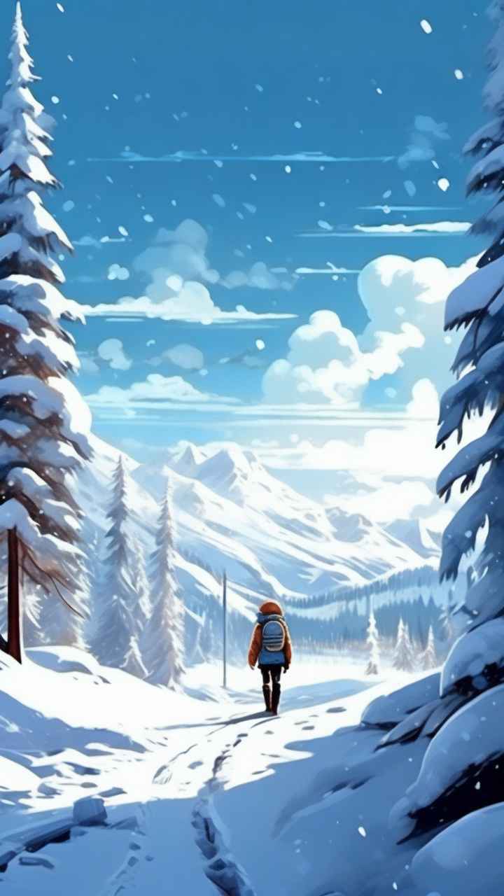 冬季背景图插画雪山雪景 96