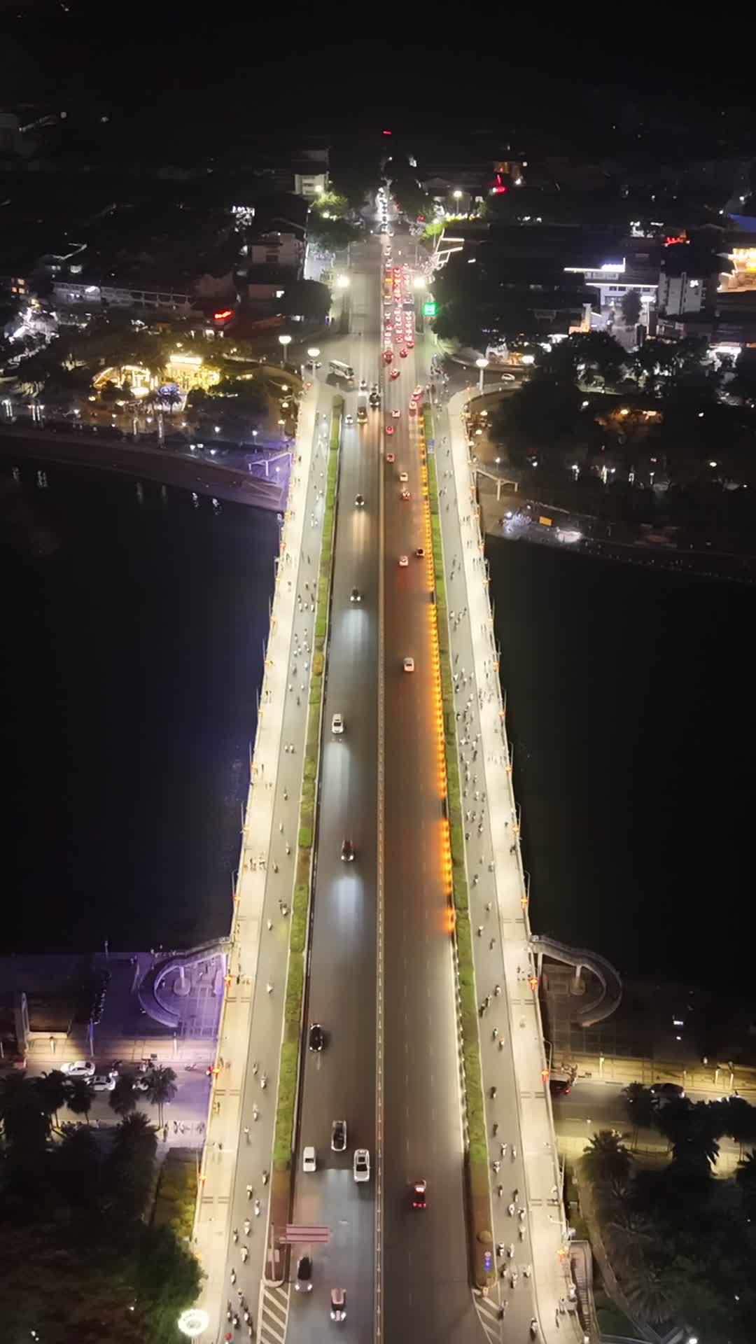 夜幕下的繁忙桥梁