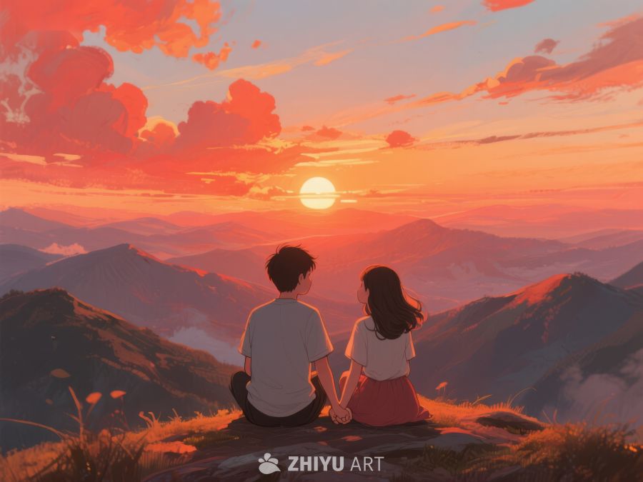 山顶观日落，二人共携手 627