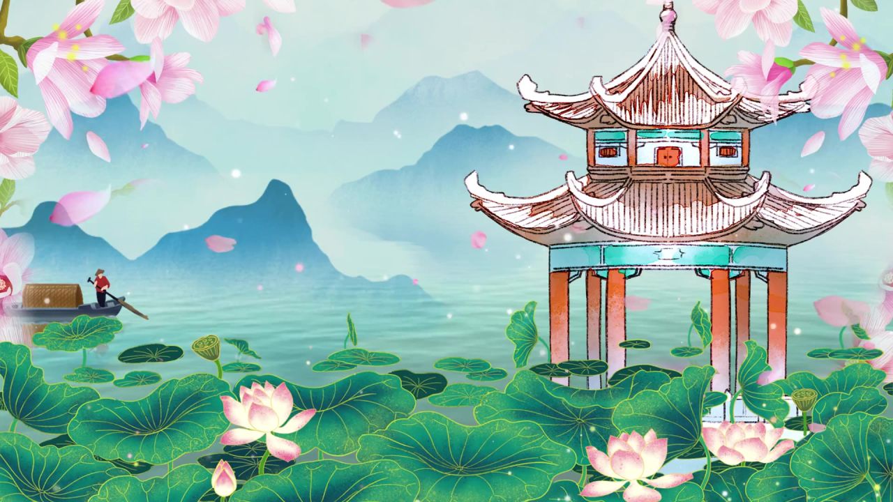 荷塘月色中国风水墨舞台LED背景视频 69