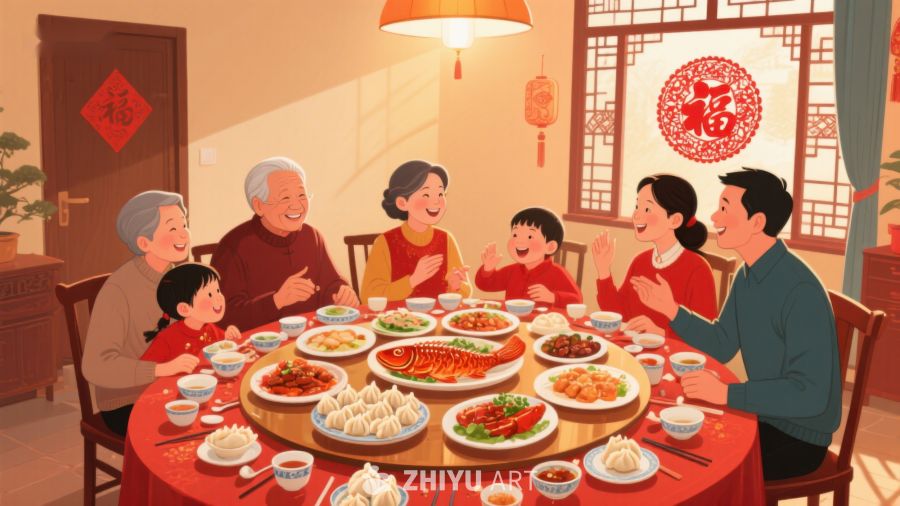 家庭围坐餐桌共庆团圆 70