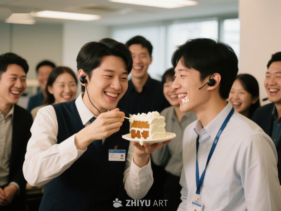 办公室庆祝时刻，同事共享蛋糕 81