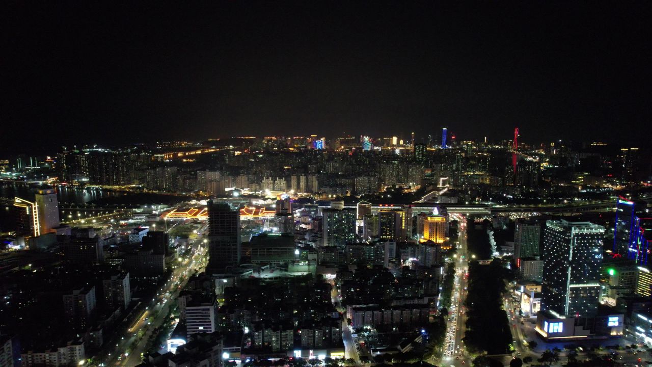 广东珠海城市夜景交通航拍