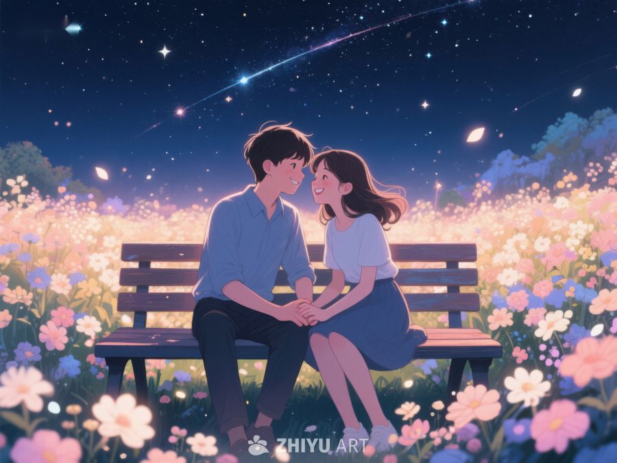 夜空下花海中的情侣 1046