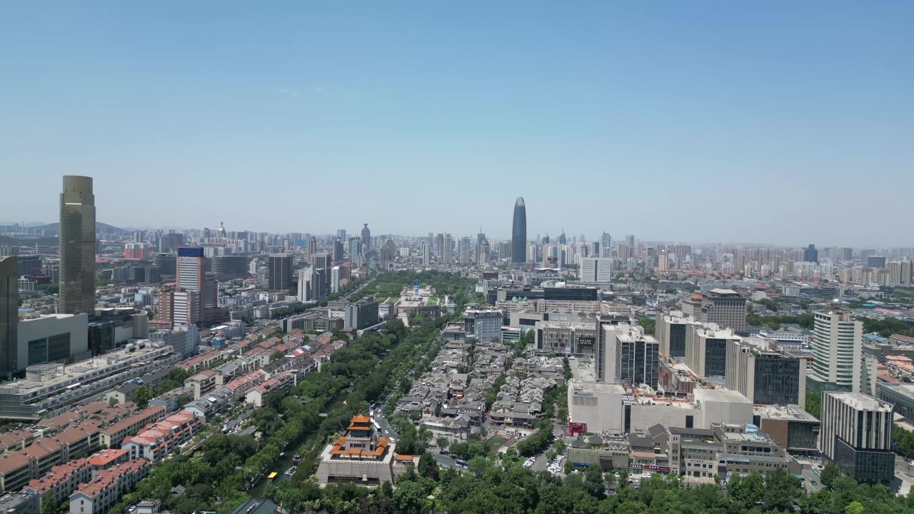 航拍山东济南城市风光