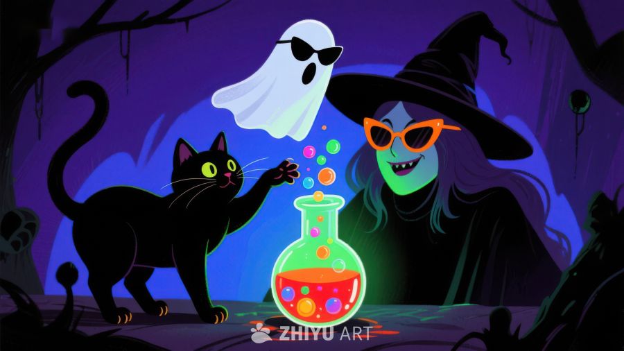 万圣节巫师与黑猫的魔法时刻