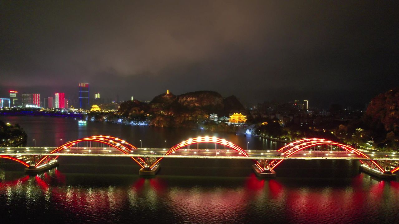 广西柳州柳江夜景文惠桥夜景灯光