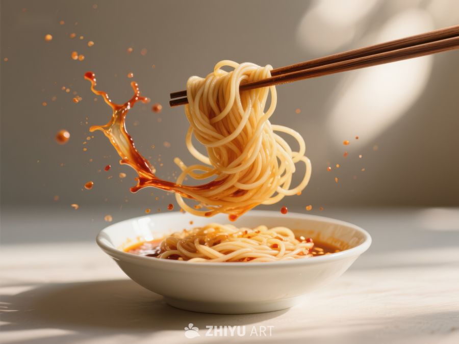 筷子夹起热辣面条瞬间 710