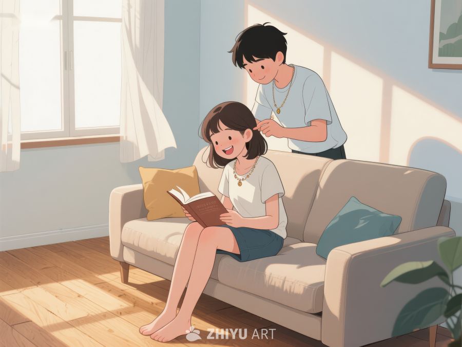温馨客厅中阅读的两人 706