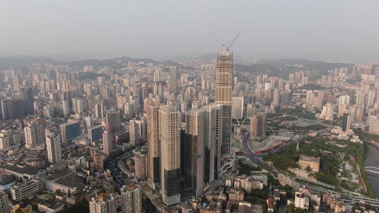 贵州贵阳城市老城区建设航拍