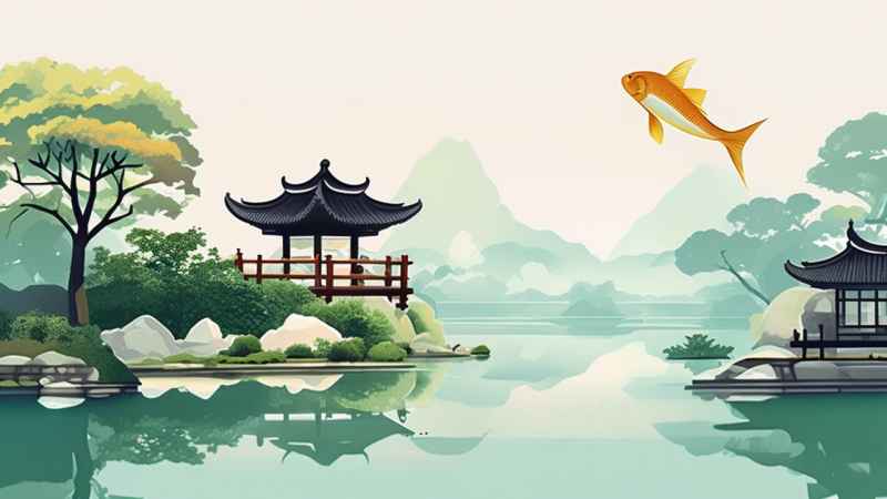 中国画园林植物水亭子插画 17