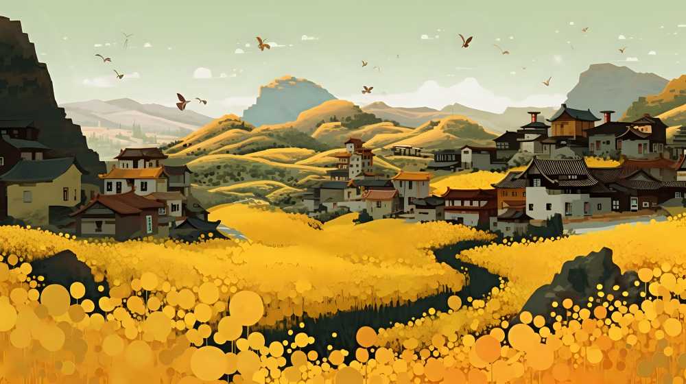 乡村插画阳光风景