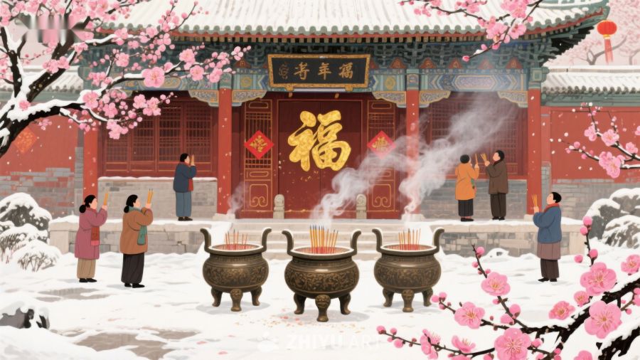 冬日庙宇祈福场景 153