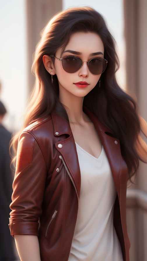 红色皮衣美女