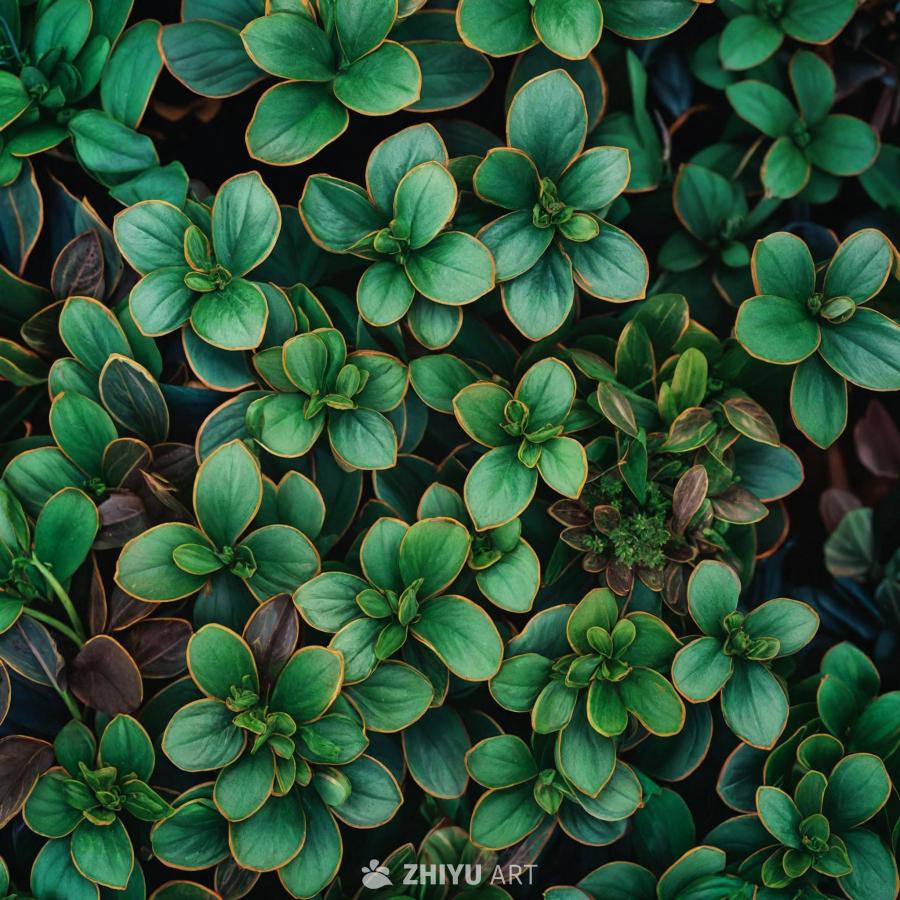 一片茂盛的绿色植物，各种叶子营造出充满活力和生机的