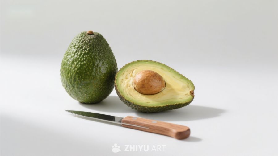 新鲜牛油果与切刀