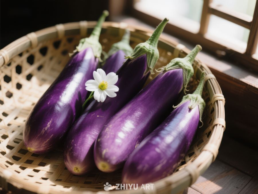 篮中紫茄与小白花 55