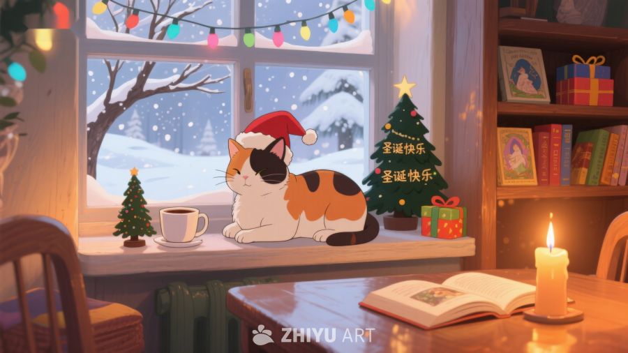 圣诞猫咪窗边静享温馨时光 186