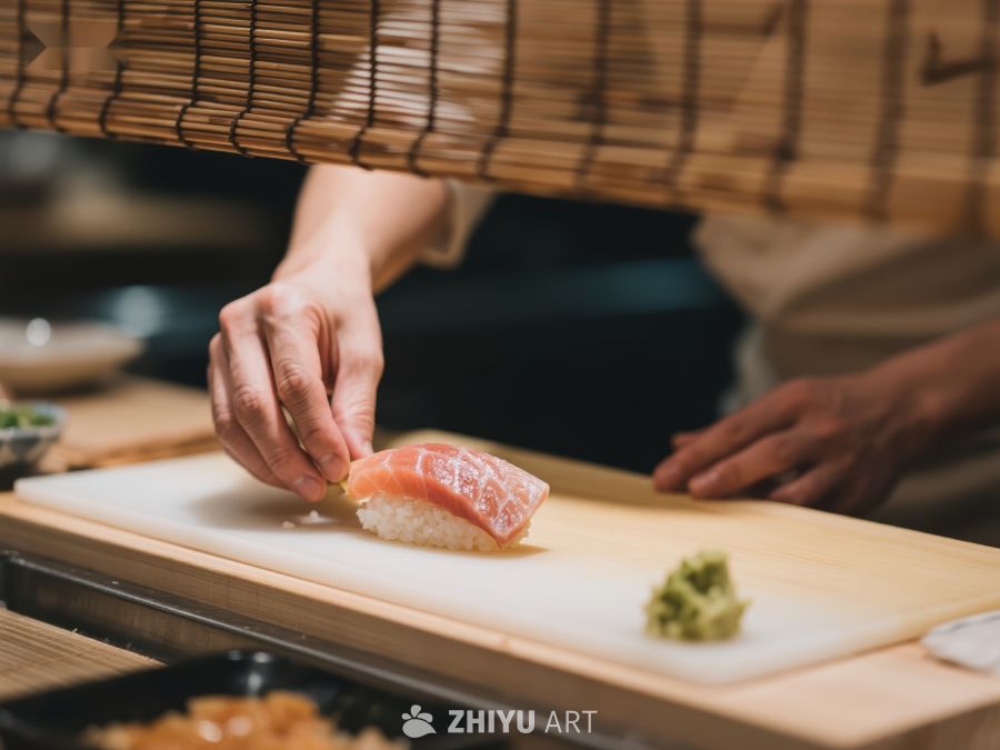 寿司师傅精心制作三文鱼寿司 580