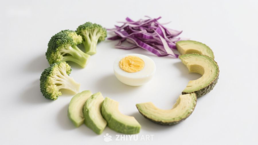 新鲜蔬菜与鸡蛋摆盘