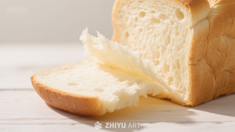 新鲜面包切片，柔软多孔