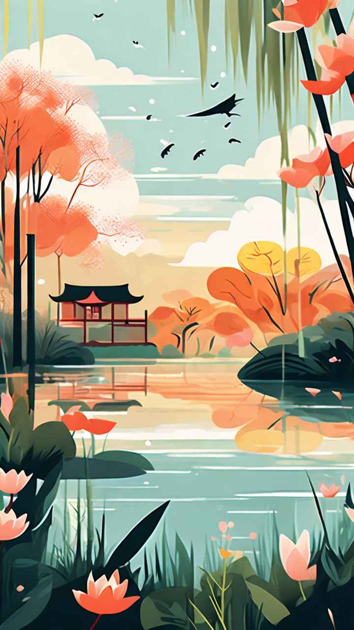 国风水墨山水画简约风格插画 64