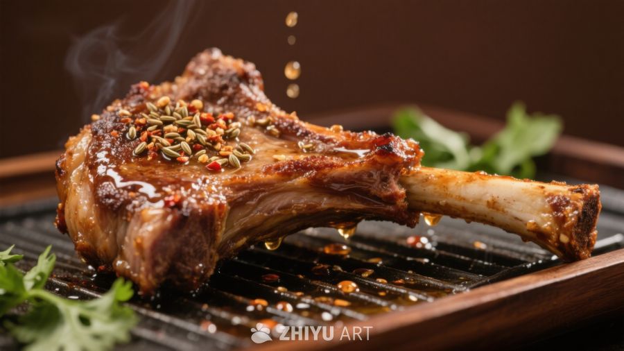 香煎羊排，撒料飘香