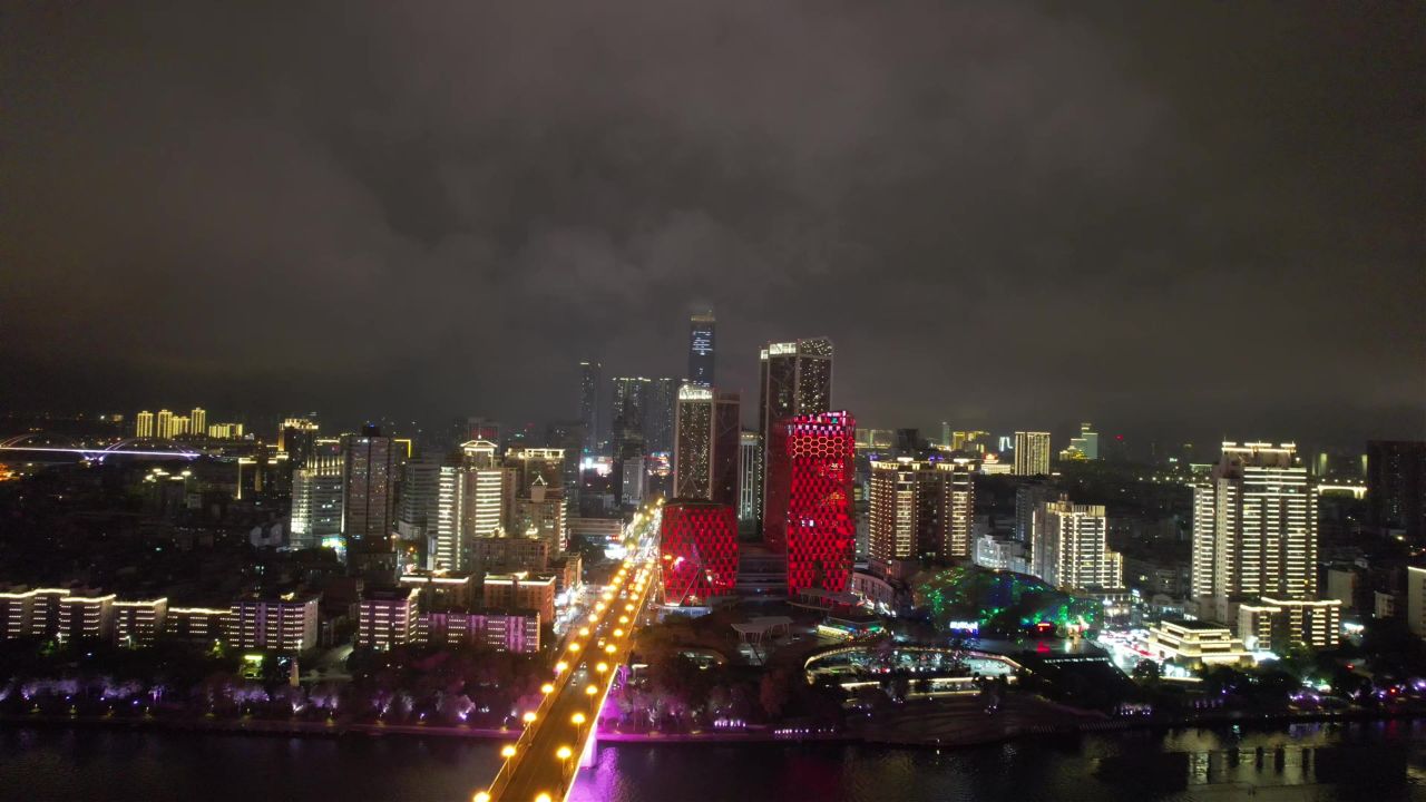 柳州城市夜景灯光航拍