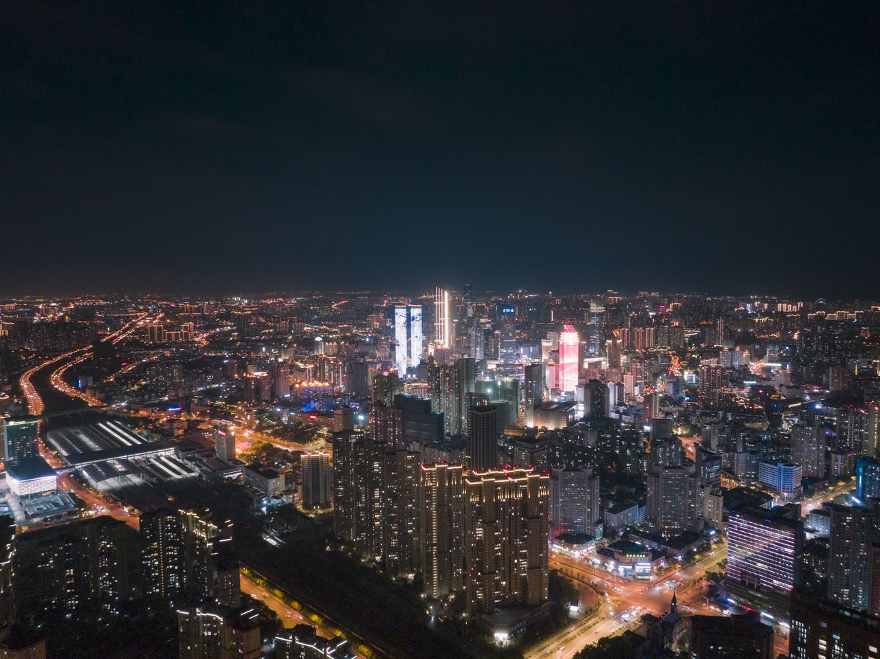 无锡城市建设夜景航拍延时摄影
