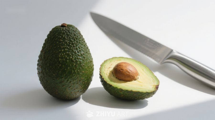 新鲜牛油果与刀具